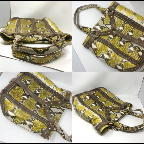 Jimmy Choo Lrg Yellow Python & Suede Harness Tote - Picture 4 of 8
